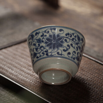 开片可养主人单茶杯 陶瓷品茗杯压手杯 青花缠枝莲