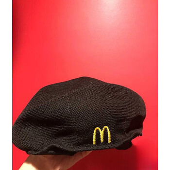 蒂淑兰麦当劳帽子麦当劳员工帽,黑色贝雷帽麦当劳餐厅员工专 头围58