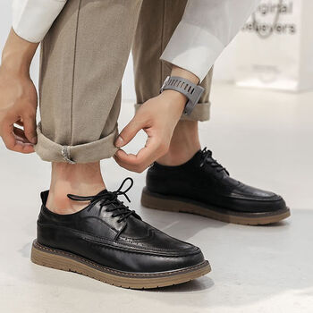 启堂皮鞋男年轻人布洛克皮鞋男款正装商务高级感季内增高西装增高结婚