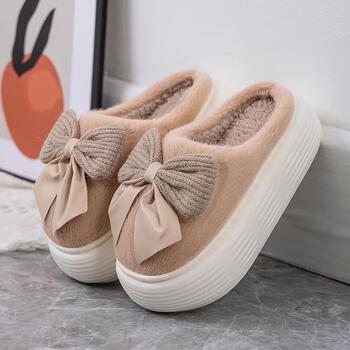 拖鞋女冬季可爱毛毛棉厚底冬季可爱松糕跟高底防滑居家加绒保暖月子鞋