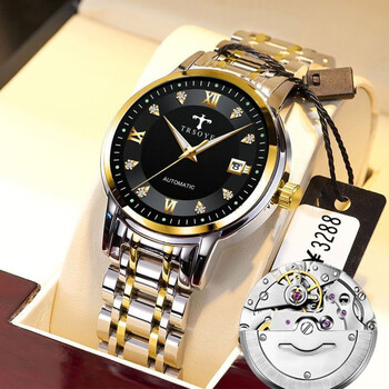 钟表带日历高档霸气手表男瑞士风格陀飞轮trs838进口机械机芯钢带间黑