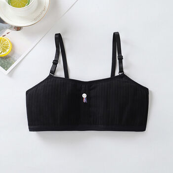 棉女童内衣防凸点夹棉少女小背心发育期小学生初中生吊带 吊带【黑色