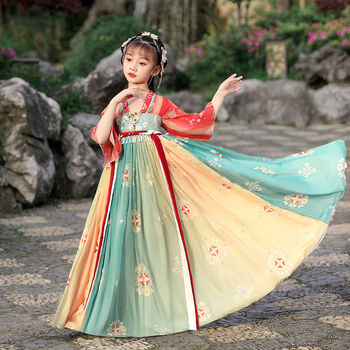 zbrt小孩子穿的汉服长裙子仙女公主裙学生女童中国风超仙齐胸古风裙子