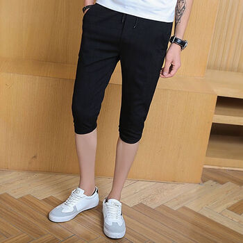 七分裤夏季韩版修身格子7分休闲裤男短裤学生潮流裤子男黑色l>350_350