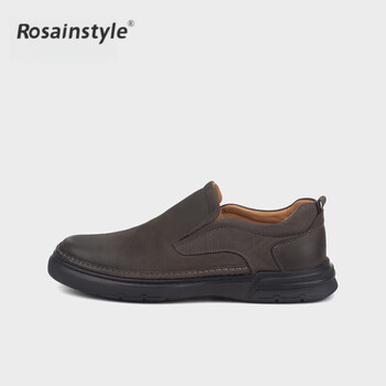 rosainstyle秋冬时尚百搭休闲皮鞋男士真皮英伦工装鞋0551072灰色39