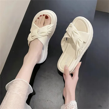 芹品大码拖鞋女外穿拖鞋女夏外穿厚底凉拖松糕防滑沙滩鞋米白色41