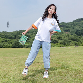 12岁以上初中夏天小女孩衣服儿童衣服女孩 白色套装 150建议身高140