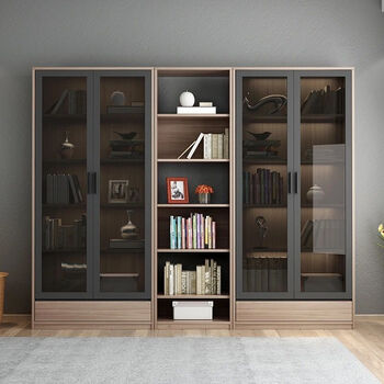 桐颜北欧书柜带门玻璃门展示柜落地置物架简约现代自由组合书橱书架二