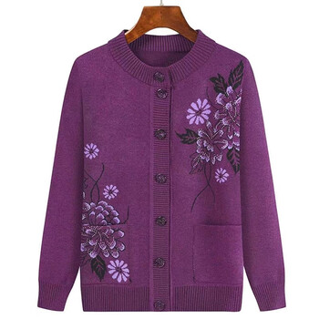 老太太对襟羊毛衫中老春秋冬装女妈妈圆领毛衣开衫老人针织外套奶奶