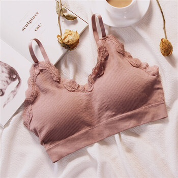 内衣女短款裹胸抹胸韩版学生无钢圈文胸打底上衣吊带背心 均码 粉色