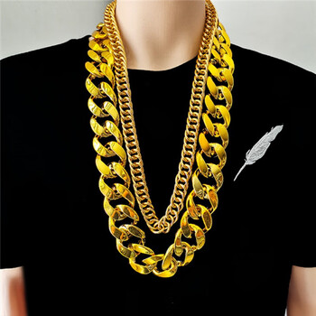 石宫匠 大金链子道具 网红嘻哈土豪男超粗金项链假塑料仿真直播社会人