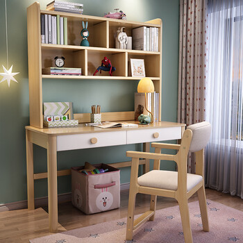 荣顾家私 书桌书架组合一体桌实木学习桌家用中小学生写字桌椅 939