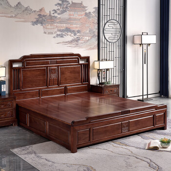 8米双人大床主卧明清仿古雕花婚床家具 床 舒睡冰丝黄麻床垫 1.8*2米