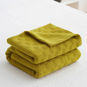 恒源祥老式毛巾毯日式纯棉毛巾被夏季单人双人午睡盖毯空调被姜黄100