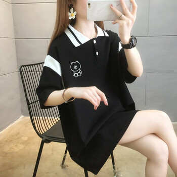 t恤少女夏装款初中高中学生宽松中长款可爱半袖上衣服黑色夏天穿搭