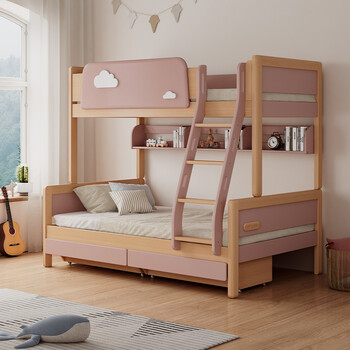 黑哲 实木双层床儿童床高架床高低床女孩粉色两层子母床家具上下铺
