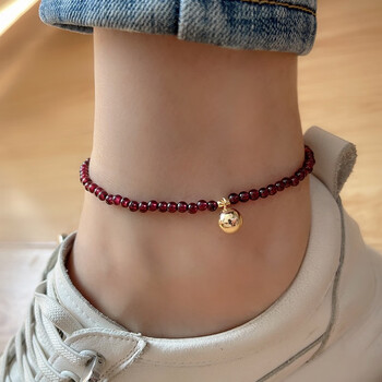 ckryo石榴石脚链女孩2023年新款感小众设计脚饰脚镯足链石榴石脚链小