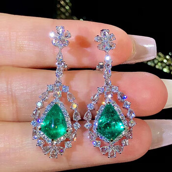 皇家矿工祖母绿耳钉彩宝首饰耳坠耳环18k金镶钻总重69克主石237ct