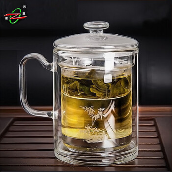 诺亚养生品茗杯茶水分离泡茶水晶杯双层玻璃带手柄男女士办公室泡茶杯