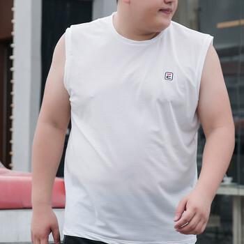 冰丝网眼无袖t恤男透气宽松加肥加大码胖子运动夏季薄款男士背心t白色