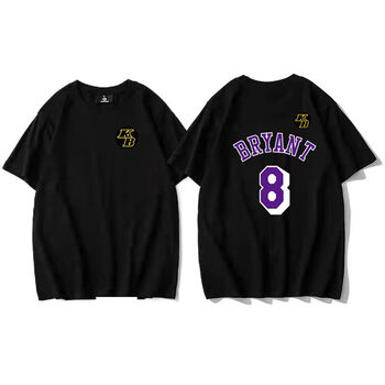 纯棉短袖上衣湖人队训练服宽松运动夏装黑色纪念科比小标科比8号紫xl
