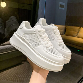 戈森凡少女天透气的小白鞋女学生松糕底网面小白鞋女2023季时尚复古