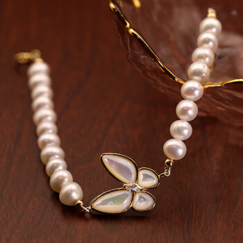 格雷莎七夕节强光珍珠手链白蝶贝壳蝴蝶女士手链精致大方简约手饰小众