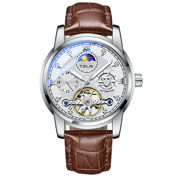 铁利时tielis星辰钢带机械表男士手表全自动商务陀飞轮防水18015 银壳