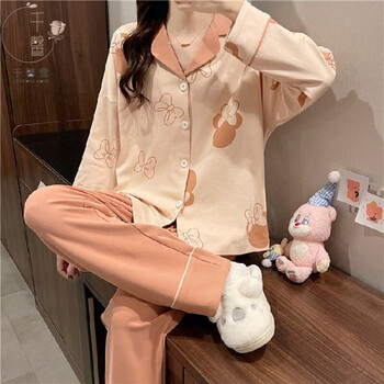 千馨雪长袖睡衣女春秋天可爱甜美卡通少女生学生家居服套装可外穿d