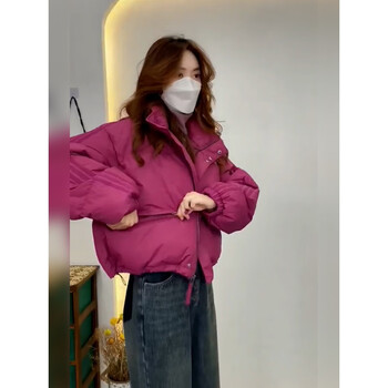 岁岁靓高级感冬季加厚羽绒服女今年流行玫红色短款2023炸街外套 梅子