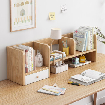 蔓斯菲尔桌面书架简易收纳架带抽屉办公学习桌上置物架多层储物小架子