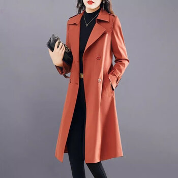 mdug风衣外套女红色女中长款2023今年流行春秋新款感 橘红色高品质 m