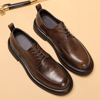 英伦布洛克男鞋厚底增高休闲皮鞋商务正装德比鞋结婚新郎鞋男咖啡色43