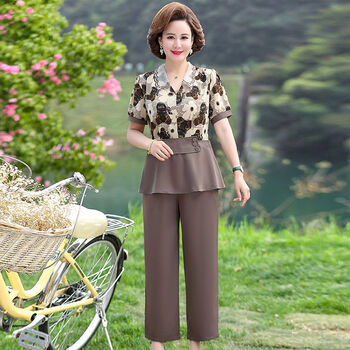 凯飞扬官方妈妈装夏装套装4050岁中老年中老年女装夏季短袖雪纺上衣