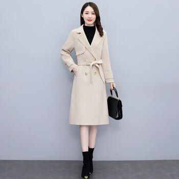 源夫人2023冬季新款双面尼工艺大衣女中长款修身风衣韩版呢子外套不