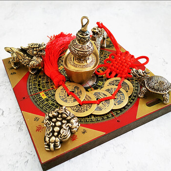 懿溪家居聚财阵转运金蟾貔貅麒麟龙龟小葫芦客厅书房桌面摆件铜钱小号