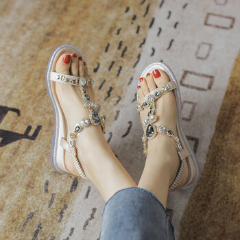 carloskayla女生凉鞋夏天增高鞋坡跟厚底增高罗马鞋三亚度假海边凉鞋