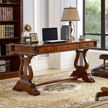 美式书桌全实木复古办公大写字台椅子家用电脑桌书房家具套装组合