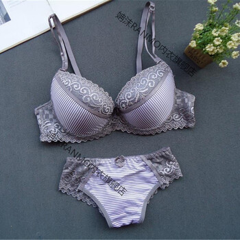 日系可爱条纹少女内衣蕾丝性感超薄大码文胸套装聚拢上托胸罩舒适