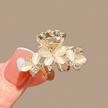 猫眼石刘海抓夹蝴蝶花朵小发饰小号前额小夹子头饰发卡半扎发发夹水钻