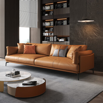 雅阁瑞斯意式轻奢真皮沙发北欧简约现代客厅直排极简纳帕皮沙发三人位