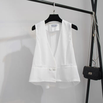 苏奈雪常规款雪纺马甲女夏薄款背心无袖外套胖m斤坎肩开衫马夹白色2xl