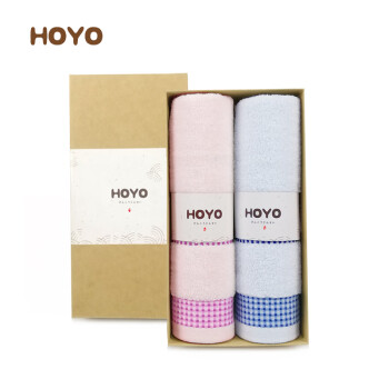 HOYO 毛巾礼盒 礼品毛巾2件套系列  33*72cm  简约方格纯棉毛巾  蓝色+粉色 18盒起拍