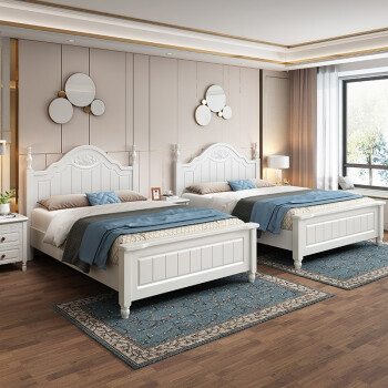 简蕴白色美式实木床1.2米1.35米1.5米1.8米2米2.2米双人主卧室家具 实木床+2个床头柜 1.8x2米  框架结构