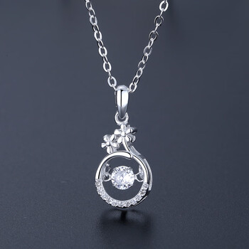 悠漫兔足银990水滴花朵灵动锆石吊坠女式项链日韩版十字链简约ins风