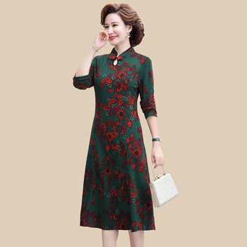 秋冬款中年妇女妈妈装连衣裙冬季加绒加厚中老年人穿的裙子长袖新款