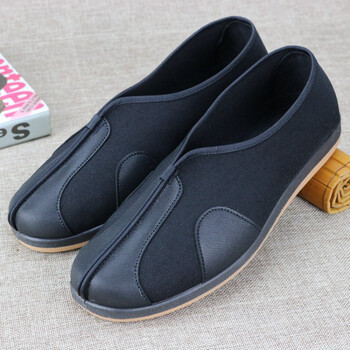 老北京圆口布鞋男牛筋底休闲软底中老年透气爸爸大码老头鞋功夫鞋圆口