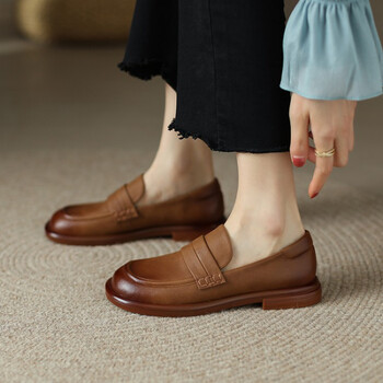 年春夏季新款复古乐福鞋英伦风小皮鞋懒人一脚蹬百搭单鞋女 深棕色 35