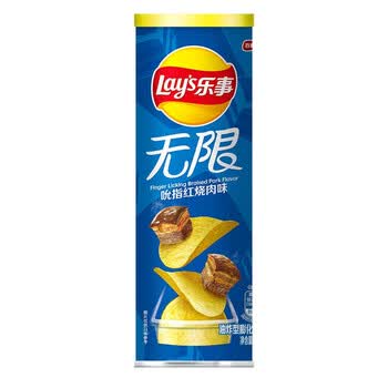 乐事lays无限薯片零食休闲食品吮指红烧肉味104g罐装膨化食品一口吃n