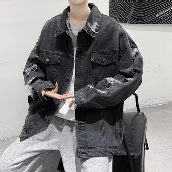查希尼  chulrxini破洞牛仔外套男秋季新款复古高街痞帅青少年水洗